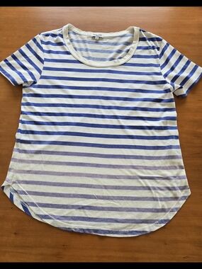 Splendid Women’s Short Sleeve Scoop Neck Tee in Blue & White Stripes Size Small
